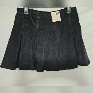 SO Black Pleated Corduroy Mini Skirt